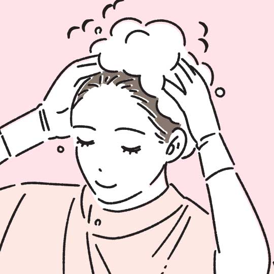 Illustration of a person applying Hoyu Beautylabo Whip into their hair.